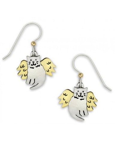 Sasha Angel Gold Tone Silver Tone Cat Dangle Earrings Handmade in USA by Sienna Sky 755
