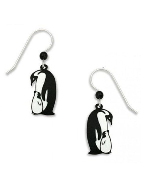 Penguin with Baby Black & White Dangle Earrings Handmade in USA by Sienna Sky 892