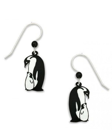 Penguin with Baby Black & White Dangle Earrings Handmade in USA by Sienna Sky 892