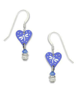 Dragonfly Drop Earrings Painted on Blue Heart by Sienna Sky 901