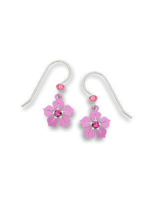 Pink Flower with Rhinestone Pearlescent Earrings, Handmade in USA by Sienna Sky si913 2