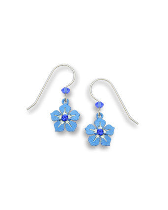 Blue Flower with Rhinestone Pearlescent Earrings, Handmade in USA by Sienna Sky si913 3
