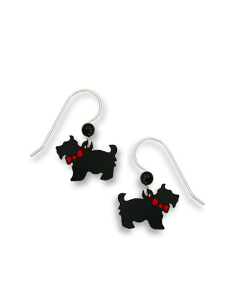 Scottie Dog Black with Red Bow Earrings Made in USA by Sienna Sky si969