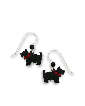 Scottie Dog, Black with Red Bow Earrings, Handmade in USA by Sienna Sky si969