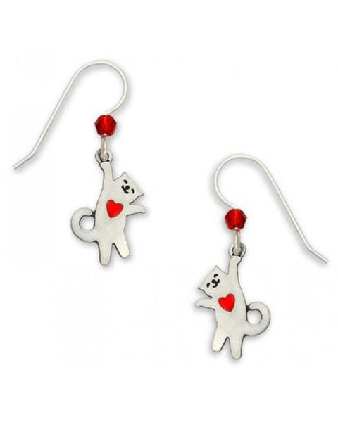 Red Heart "Arnie" Hanging Cat Dangle Earrings, Handmade in the USA by Sienna Sky 977